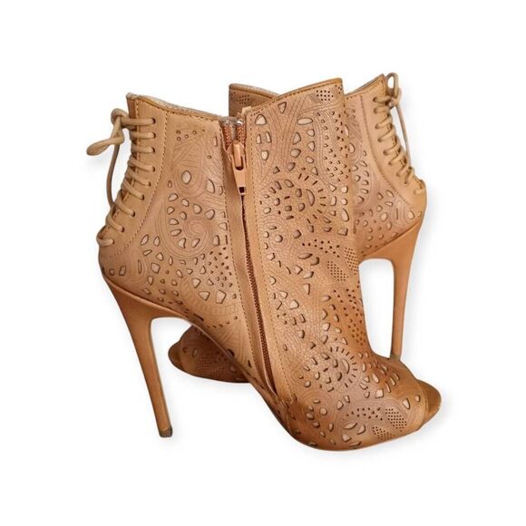 STEVE MADDEN KORSETT BROWN LEATHER OPEN TOE HEEL BOOTIES SZ.8 EUC. SCUFFS ON TO - Picture 6 of 9